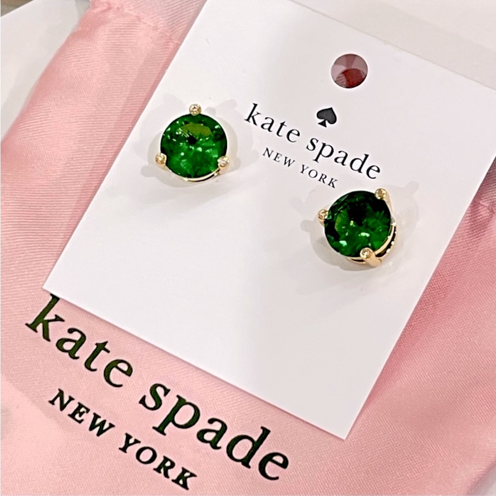 ๐ โ ๏ธ Kate Spade Rise and Shine Emerald & Gold Round Stud Earrings Classic - Picture 11 of 15